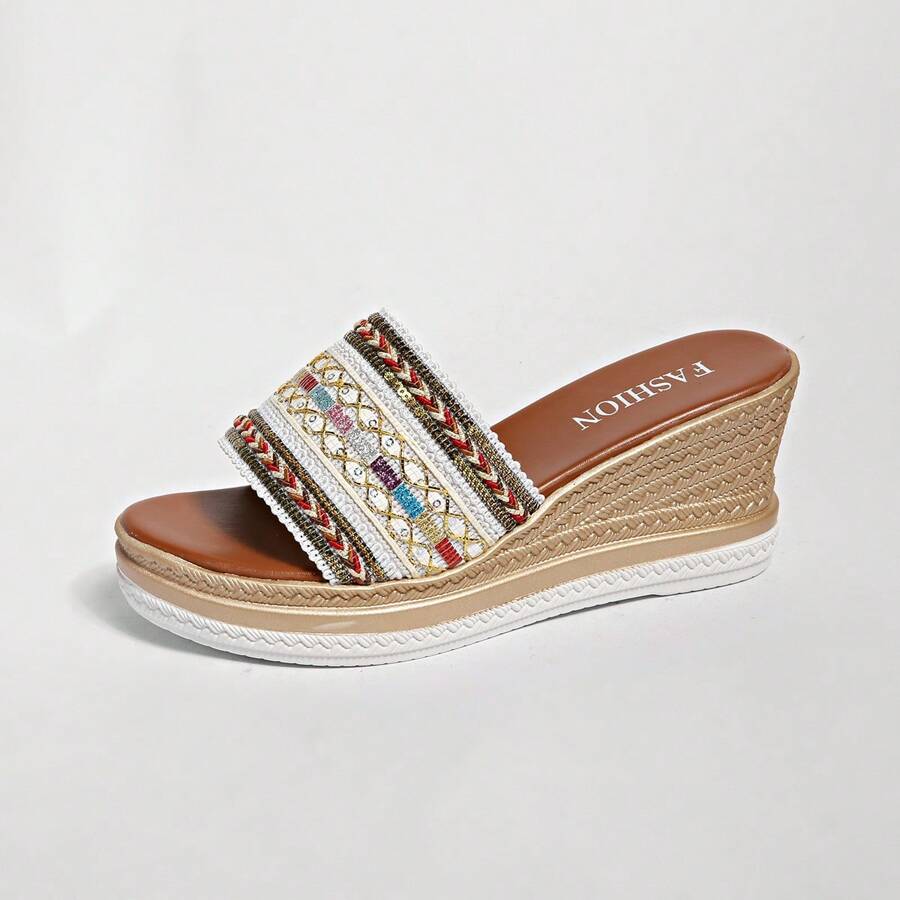 Women's Thick Sole Wedge Heel Vintage Beach Platform Sandals, Versatile For Outdoor,Casual & Comfortable