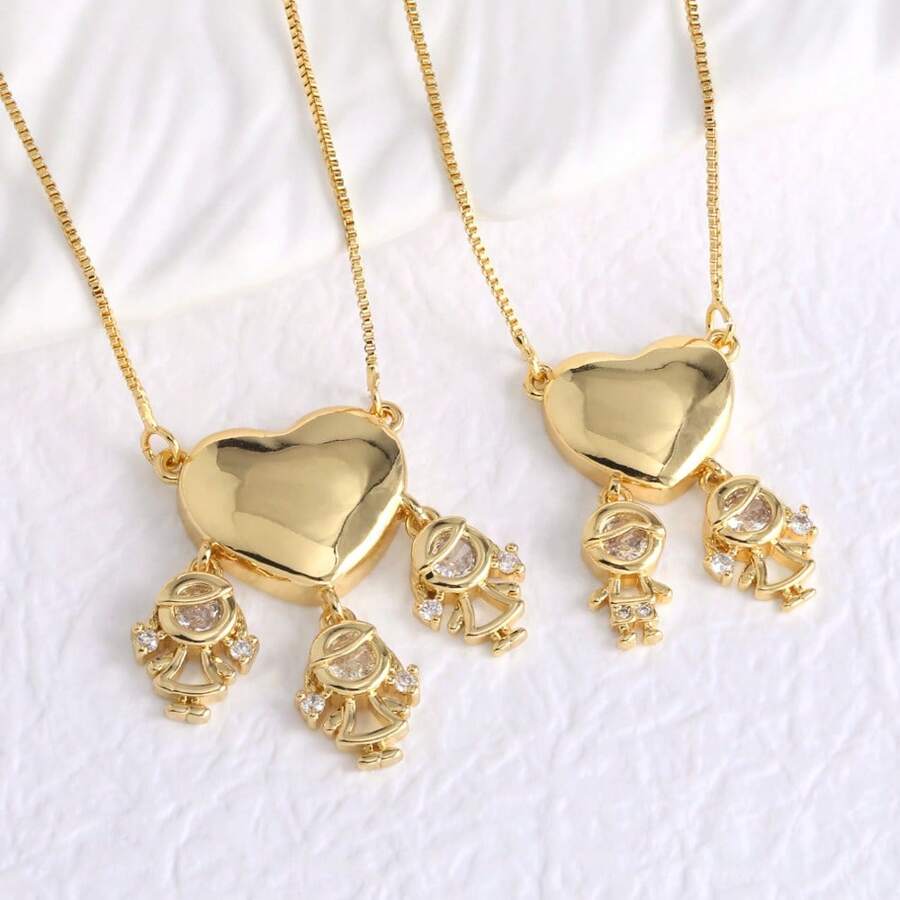 Person Shaped Cubic Zirconia Necklace, Copper Gold Plated Family Member Jewelry For Women And Girls