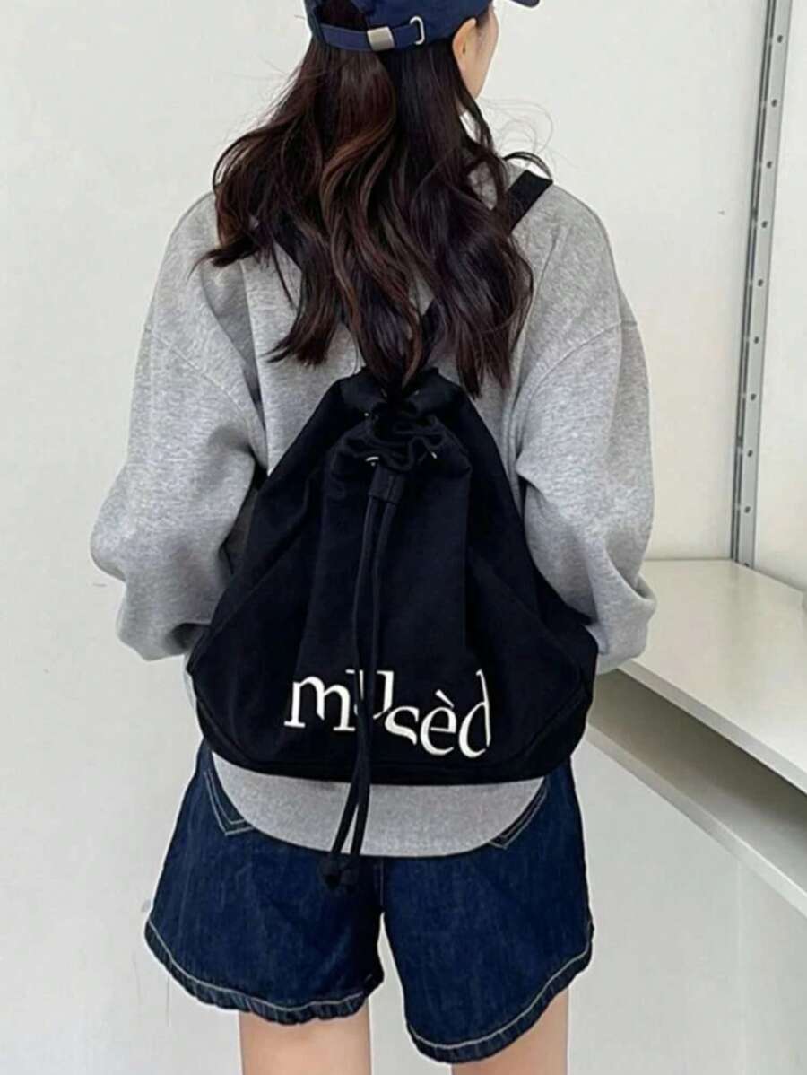Drawstring Backpack, Travel And Holiday Shoulder Bag, School Backpack, Large Capacity, Laptop Compartment, Portable, Lightweight, Suitable For Teenage Girls/College Students, Perfect For Office, University, Elementary, Middle, High School, Work, Business, Commute, Sports, Vacation, Leisure, Shopping, Preppy Backpack For School
