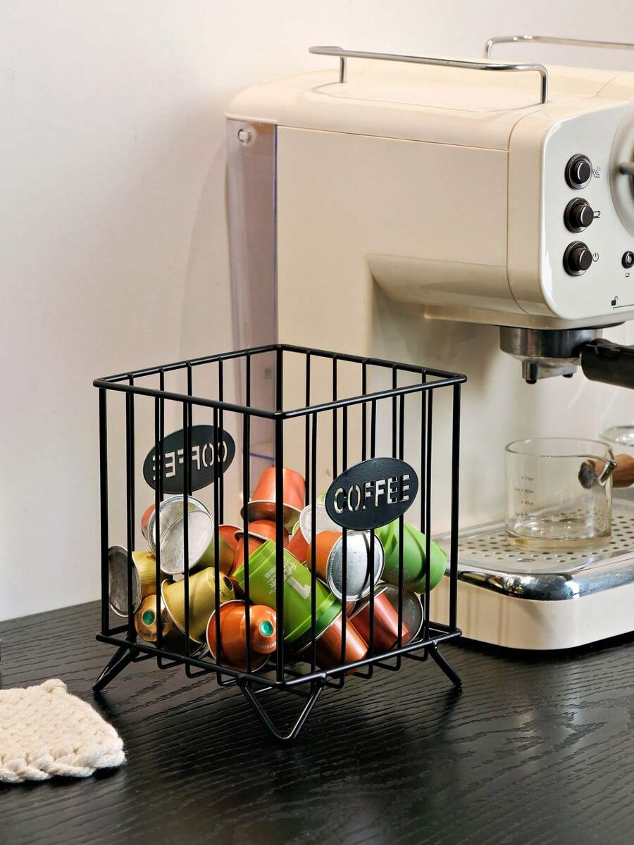1pc Coffee Capsule Storage Box - Metal Material, New Square Design High Capacity Organizer, Home, Snack And Candy Storage Basket, Ideal For Kitchen, Bar Or Coffee Shop Counter Display, Colorful Coffee Bar Decor