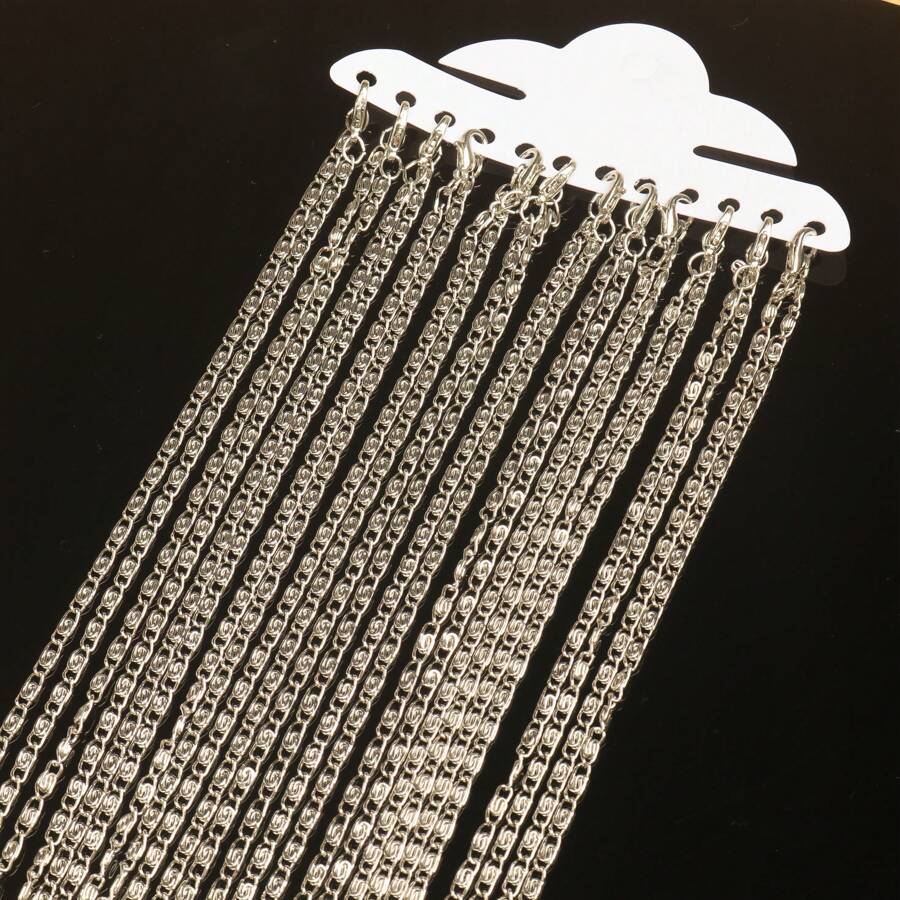 1 paquete de 12 piezas Conjunto de collares de cadena de tono plateado minimalista, colgante hecho a mano