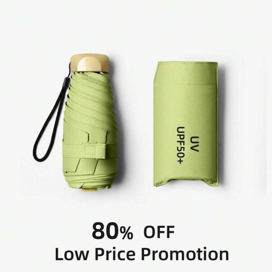 80% Off Mini UV Umbrella Small Pocket Travel Rain Parasol Vinyl Folding Sun Shade Umbrella UPF50+ Portable Capsule Umbrellas