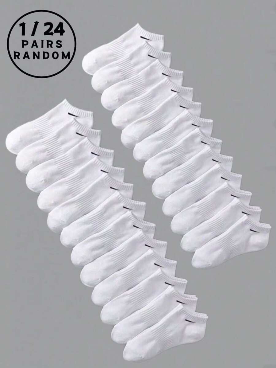 1 par / 24 pares de calcetines cortos de cintura ceñida en blanco de verano con boca poco profunda, apropiados para deportes al aire libre y entrenamiento. Uso diario simple y versátil para niños y niñas, adecuado para deportes en el campus y uso diario. Suaves y amigables con la piel, cómodos, transpirables, absorben el sudor, a prueba de olores, boca poco profunda, invisibles y apropiados tanto para hombres como para mujeres.