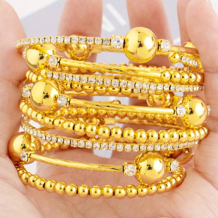 1/3 Stücke 24 Karat Goldarmband Set im Boho-Stil, Mehrfach-Armband, modisch und elegant, Geschenkidee für westliche Frauen für Urlaub, Feiern, Dates, Alltag, Muttertag, Abschlussfeier