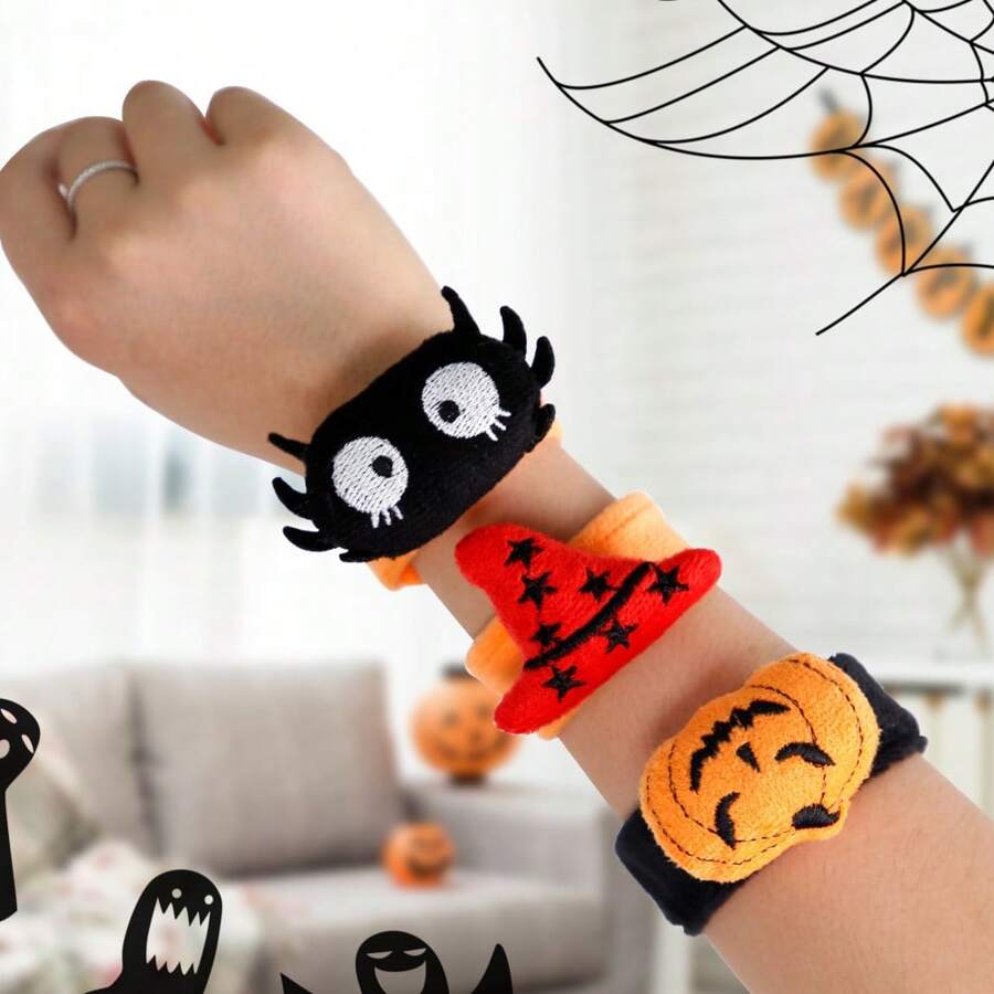 3 piezas Pulseras decorativas para Halloween con diseño de calabaza y araña, suministros y recuerdos para fiestas