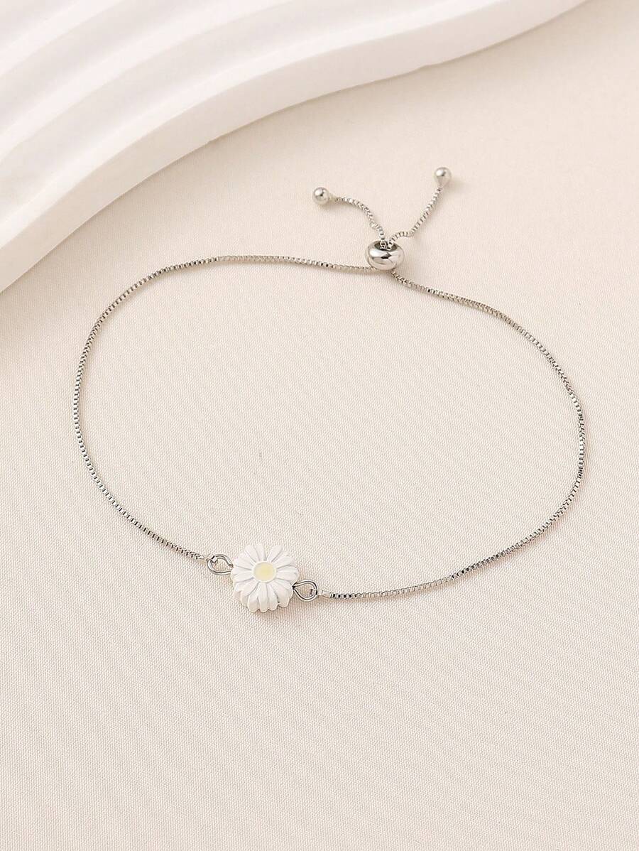 1pc Fashionable Adjustable Copper Daisy Bracelet, Versatile Accessory For Ladies, Suitable For Gift, Commute, Casual, Travel, Party, Daily Wear, Spring/Summer