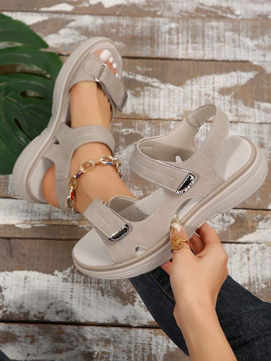 Women's Summer Sandals, Simple Style Wedge Heels, Breathable PU Material, Casual Beach/Daily Commute Versatile Sandals