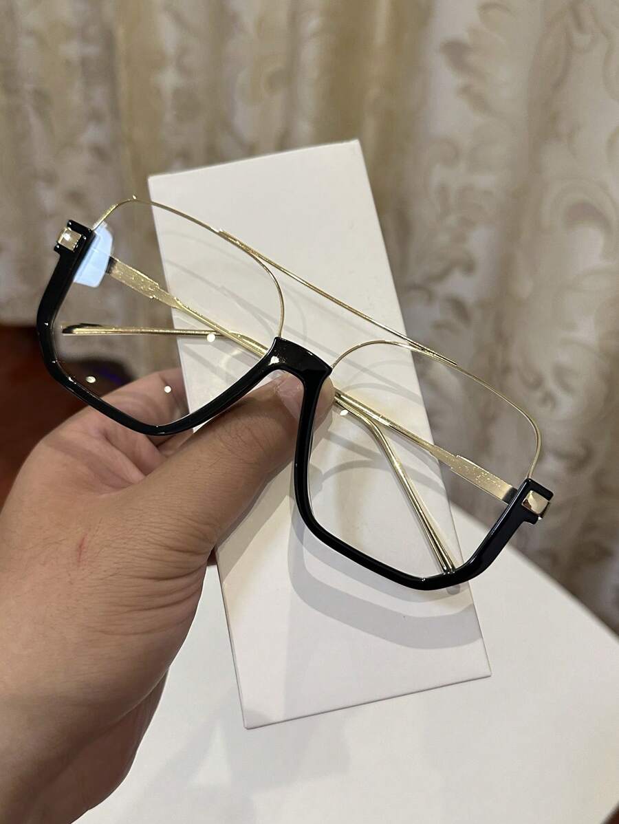 1 Stück Damen Mode Vintage Quadratische Piloten Oversized Schwarze Nicht-Verschreibungsbrille, Lässig Dekoration für täglichen Ausgang und Straßenfotografie