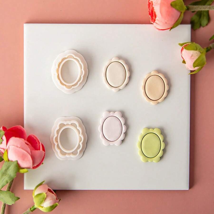 1pc Minimalist Oval Geometric Soft Clay Earring Mold, Wavy Frame Jewelry Pendant DIY Modeling Craft Tool