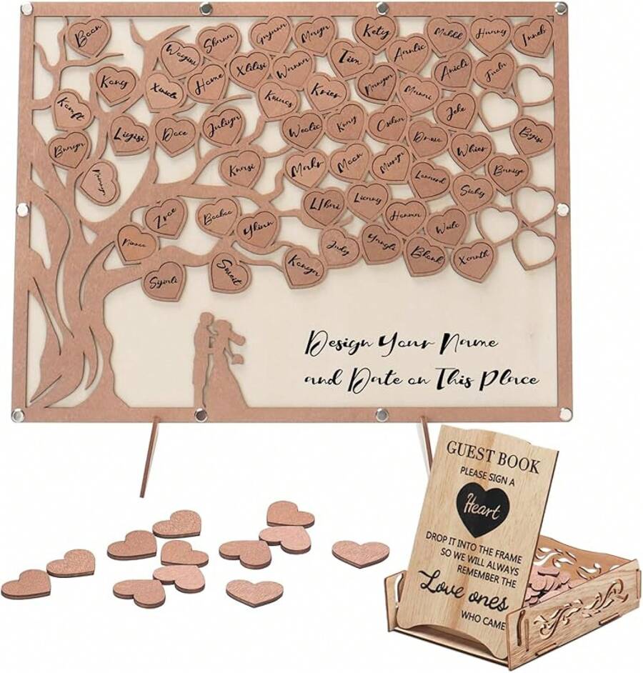 2025Hot SaleWedding Guest Book, Guest Book Wedding Reception With Wooden Hearts Guest Book Signs Wedding Anniversary Birthday Party Shower
