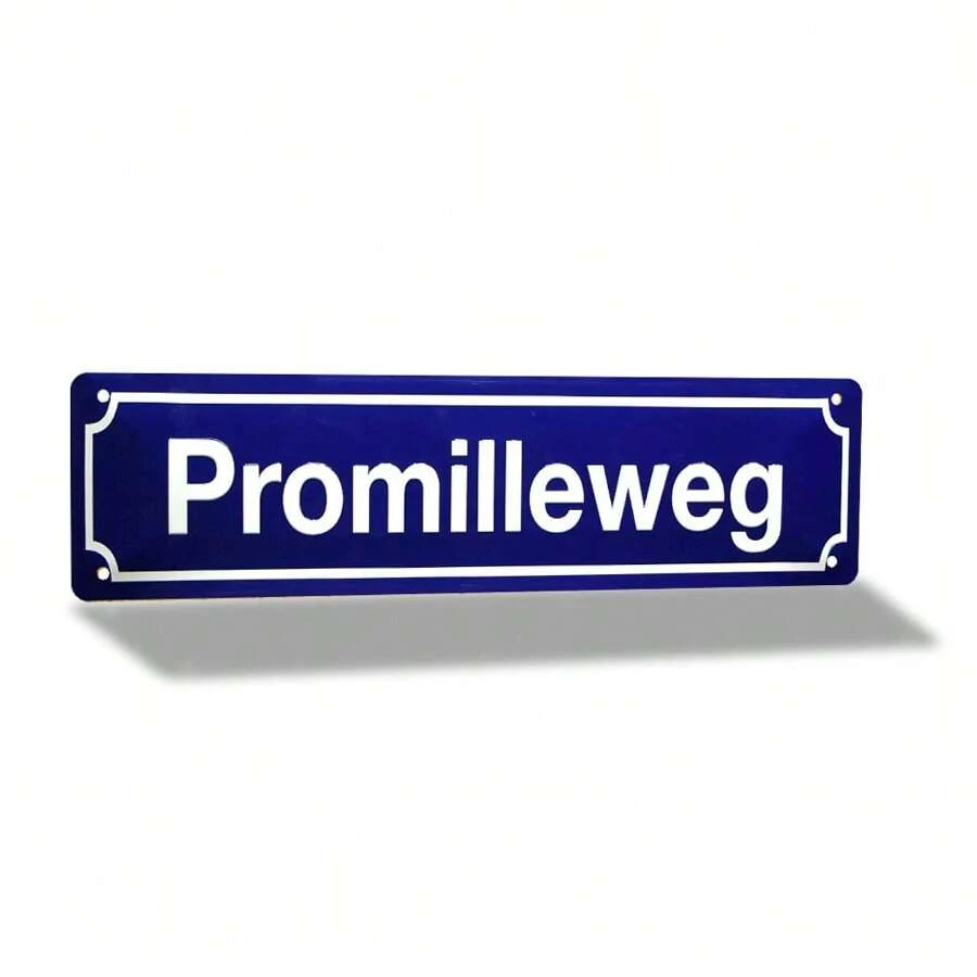 1 Stück Vintage "Promilleweg" Metallschild, 40,64 x 10,16 cm, blau mit weißer Beschriftung - wasserfeste Eisenwandkunst, einfach aufzuhängen, ideal für Zuhause, Outdoor und Feiertags-Dekoration, Metall Wandkunst Dekoration
