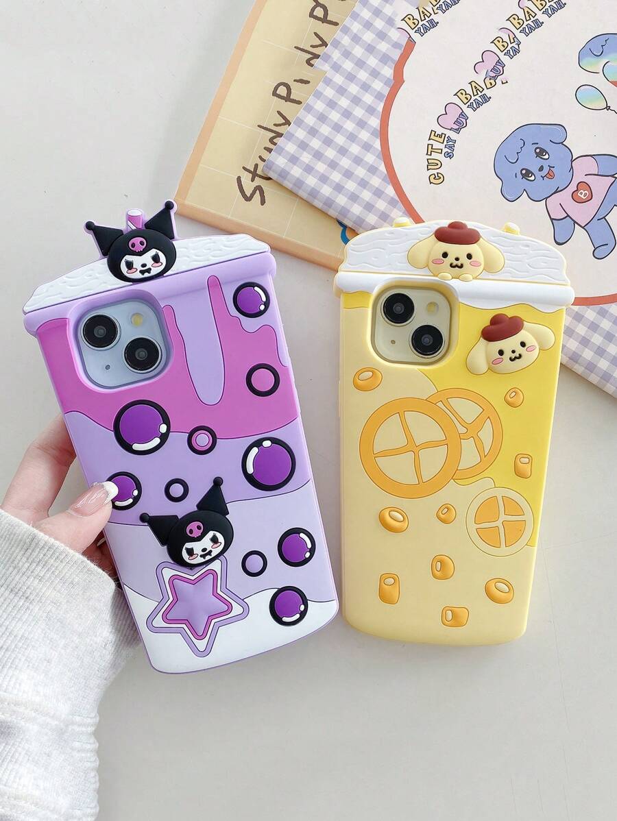 Sanrio Niedliche 3D-Silikon-Handyhülle mit Sanrio-Milchtee-Motiv im Cartoon-Stil, passend für 16 Pro Max / 15 Pro Max / 14/13