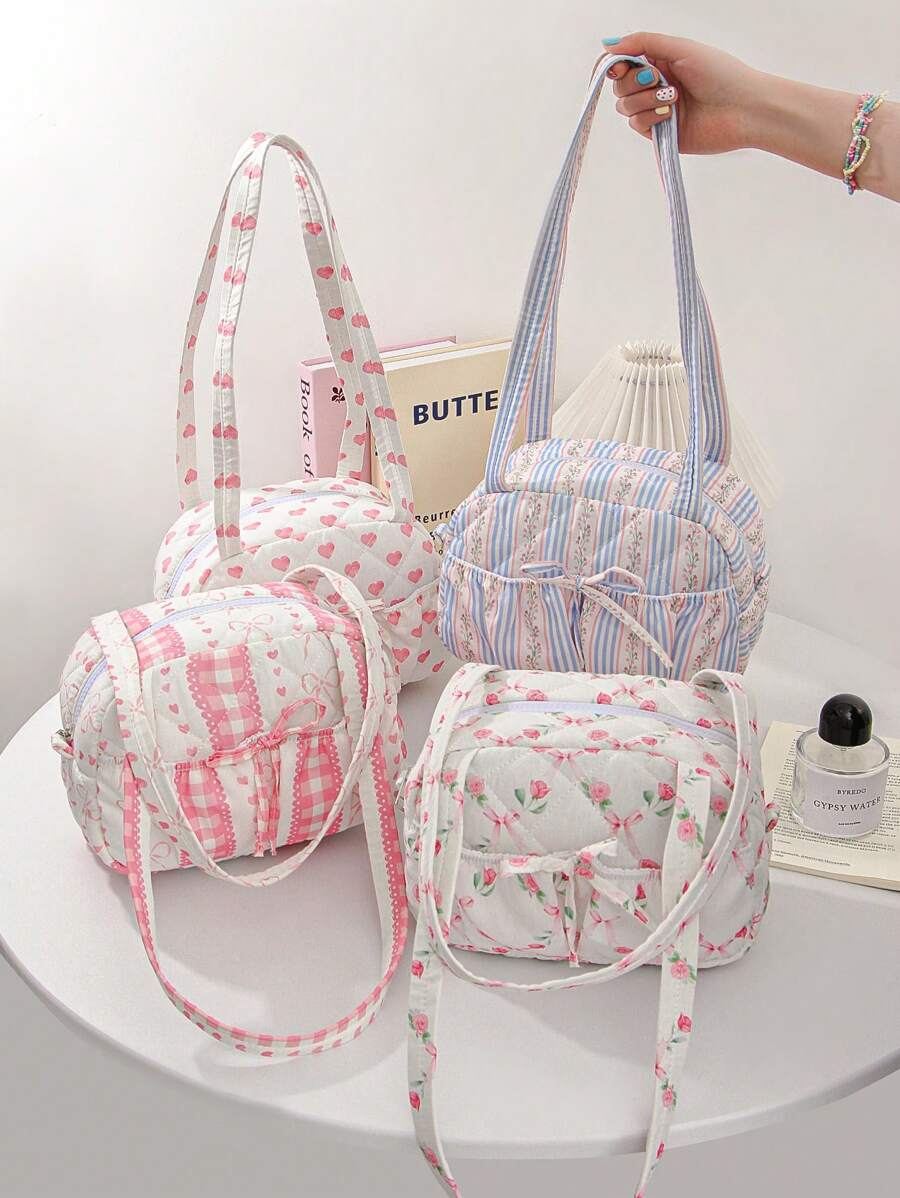 1 Peça Bolsa de Transversal Estilo Fofo e Doce, Bolsa de Mão Rosa Pequena na Moda, Bolsa de Ombro Acolchoada Floral Portátil, Bolsa de Baixo do Braço Simples para Transporte, Bolsa Multiuso para Viagem e Maquiagem, Bolsas Versáteis para Presentes, Aniversário, Amigos e Professores