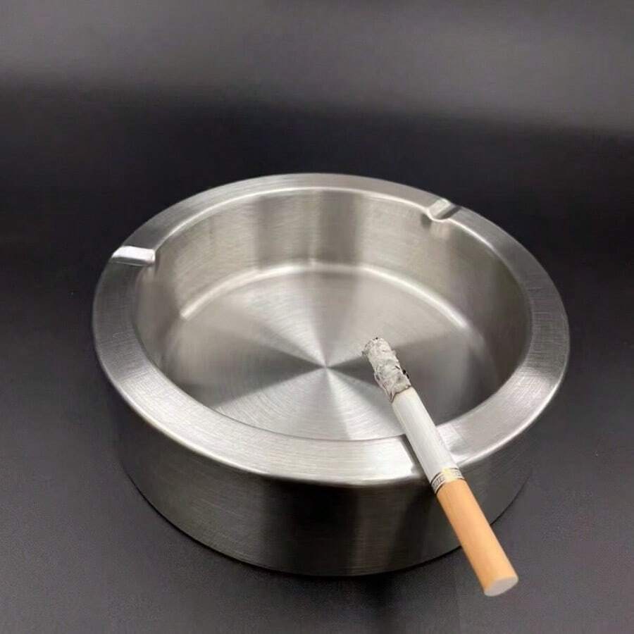 1 Stück Luxus Edelstahl Aschenbecher rund - Silber, geeignet für Büro, Zuhause, Hotel, KTV - verstärkt, kreativ, modisch