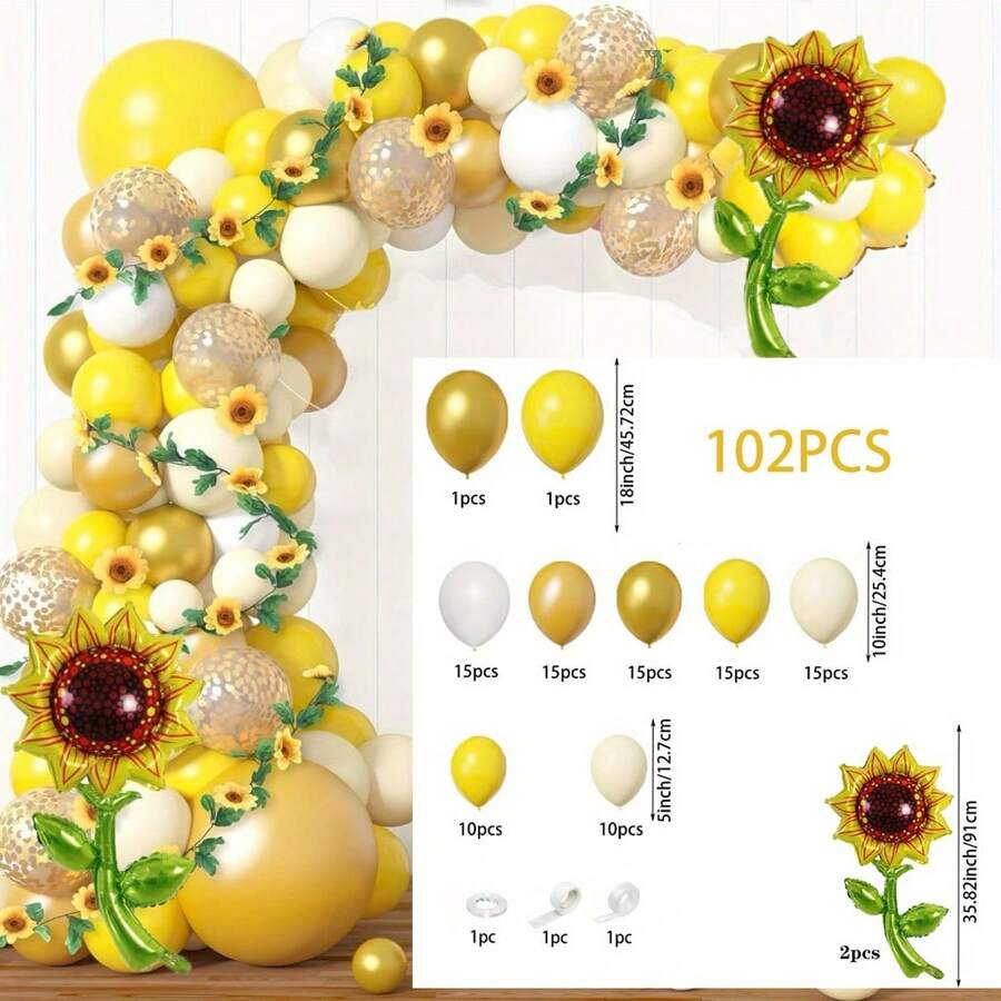 102 Stücke Sonnenblumen Ballon Girlande Set - Leuchtend gelbe Blumen Bogen für Geburtstage, Hochzeiten, Bridal-Shower und mehr - Innen- und Außendekoration - Universelle Dekorationen für alle Jahreszeiten, Innen- und Außendekorationen, Fotostudios, Gartendekoration, Partydekoration und Handyzellen.