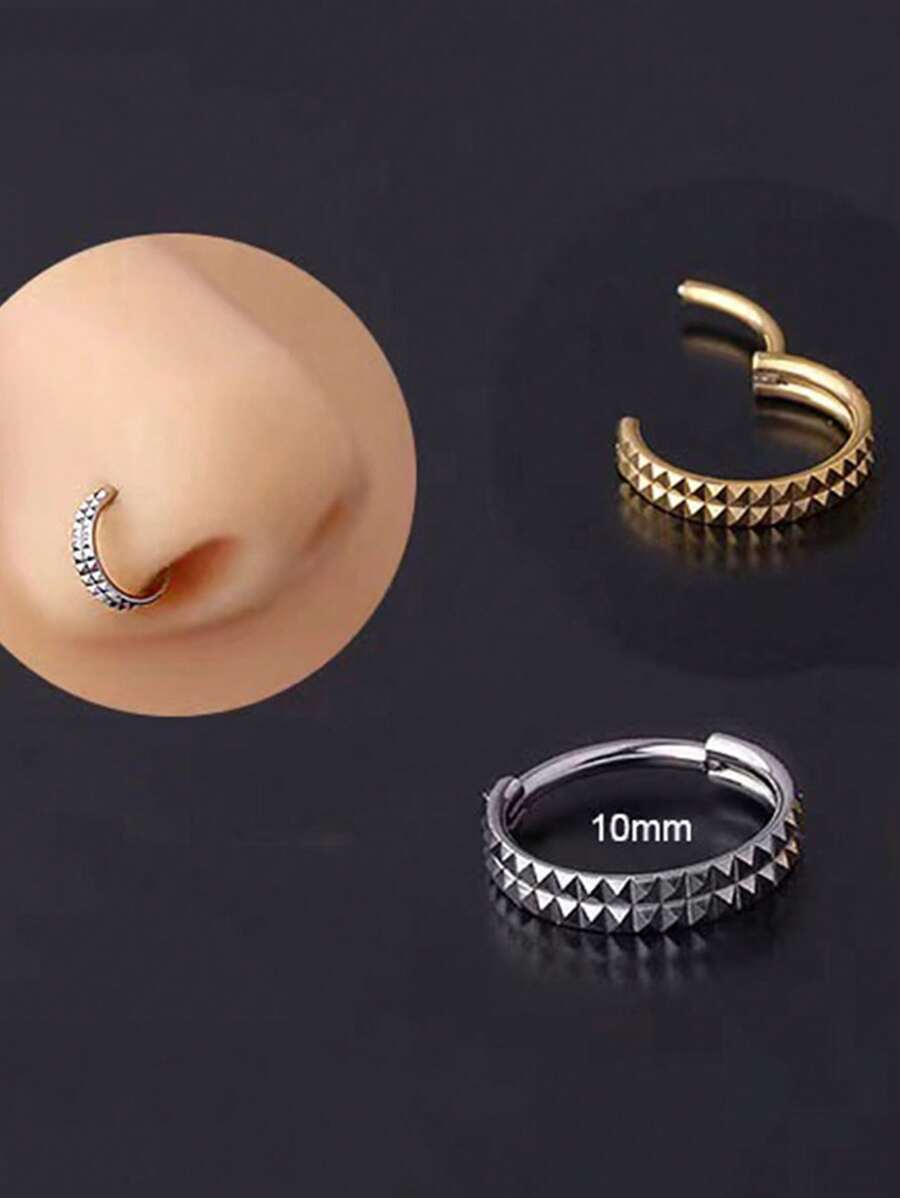 1pc Stainless Steel Carved Flower Nose Ring, Suitable For Women