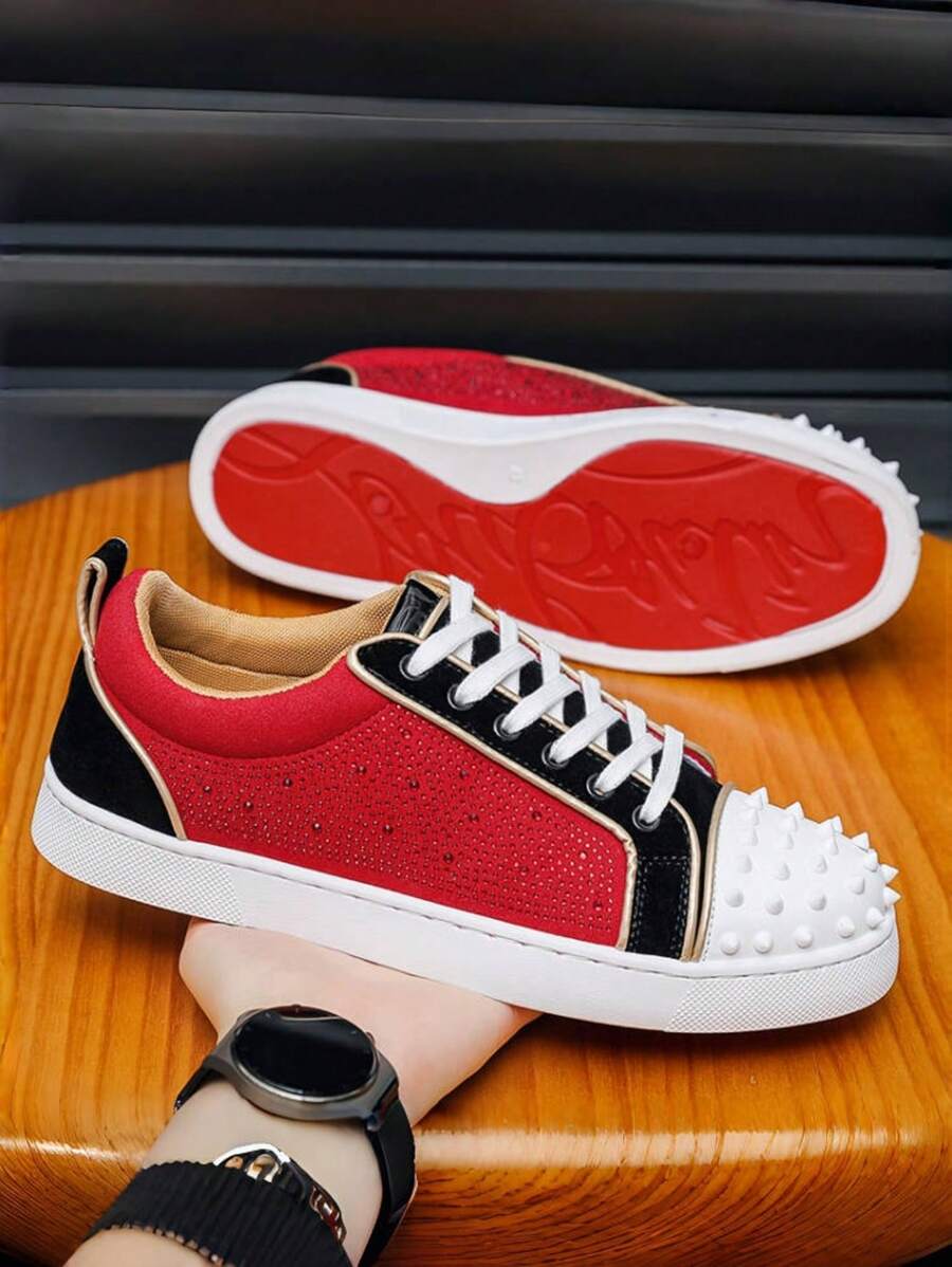 New Stylish Casual Rivet Fashion Sneakers, Versatile Black Low-Top Flat Shoes, Breathable, Non-Slip, Puncture Resistant, Abrasion Resistant Work Shoes, Steel Toe Cap Safety Boots, Outdoor Casual Sports Running Shoes