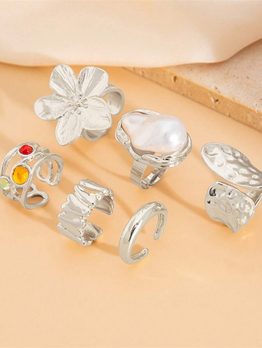 Anillo abierto con diseño de flor, accesorios de moda versátiles, diseño exagerado único