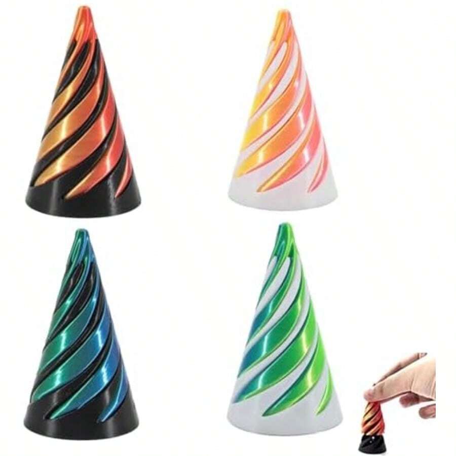 4pcs Fidget Toys, 3D Printed Fidget Toys, Spiral Cone Fidget Toys, Impossible Cone, 3D Printed Pass Through Fidget Toy Cones, Used For Relieving Stress And Anxiety, 3D Printed Spiral Cone
