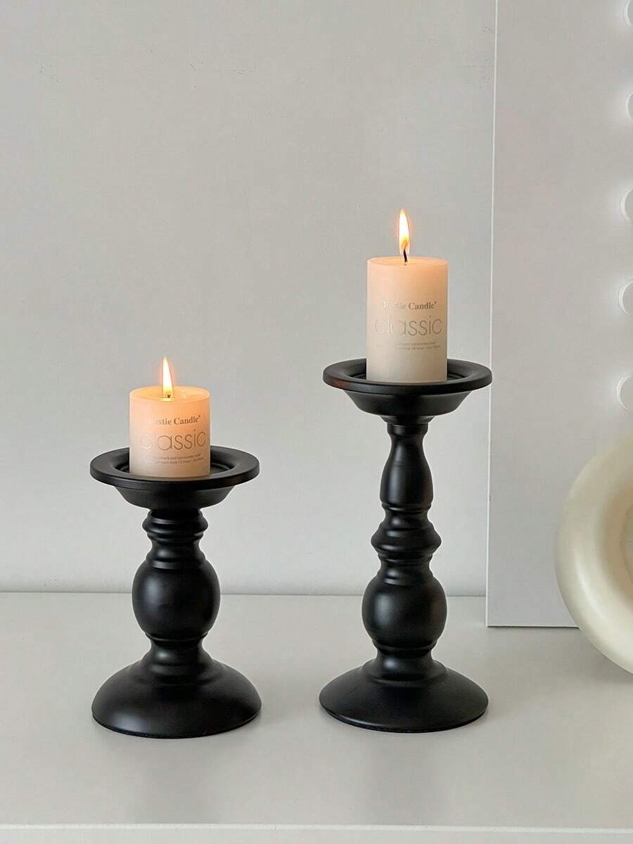 1pc Vintage-Inspired Black Iron Candle Holder - Perfect For Romantic Dinners, Weddings & Valentine's Day Decor Tabletop Lacquered Finish, No Battery Required, Fits Universal Holiday Decorations