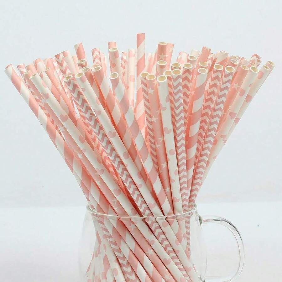 100 rosa Einweg-Papierstrohhalme für Haus, Saft, Milch, Tee, geeignet für Partyzubehör, Geburtstage, Hochzeiten, Verlobungs-/Babypartys, Weihnachtsdekorationen und Feierlichkeiten, Schulbedarf