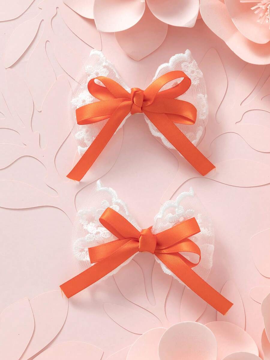 2pcs Delicate Lace Encounter Multicolor Weaving Bow Hair Clips For Children