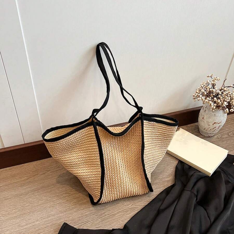 Versatile Woven Straw Shoulder Bag For Women, Large Capacity, Leisure Fashion, Beach Bag, Knitted Designer Bag, Summer