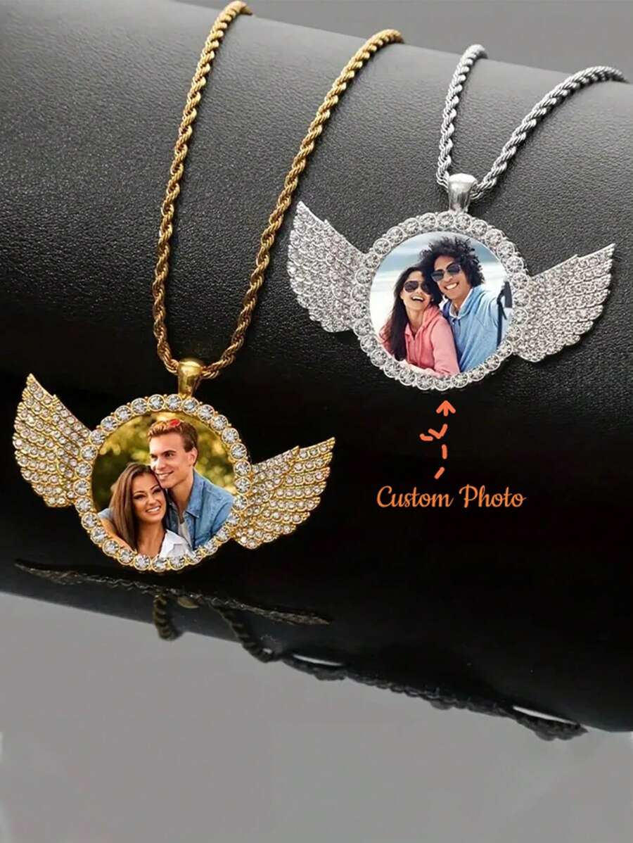 1 pieza Collar de aleación de zinc con diseño de ala circular y diamantes, personalizable, adecuado para reuniones diarias y cenas formales, excelente opción de regalo para el Día de San Valentín, cumpleaños, Navidad y aniversario