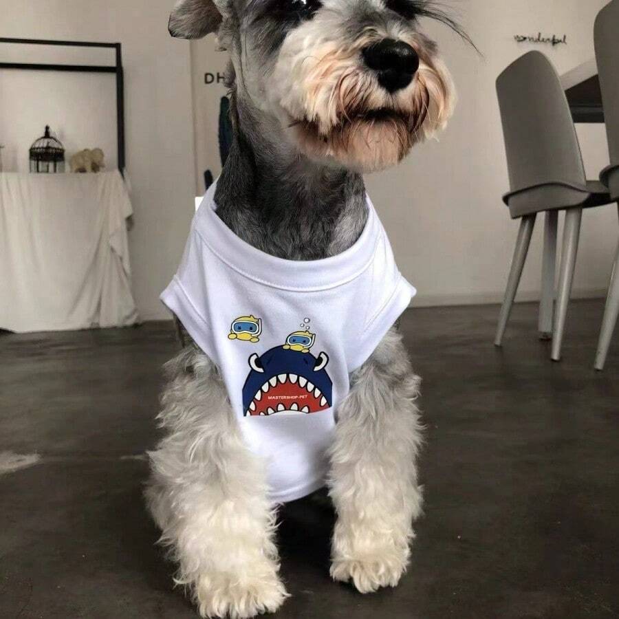 1pc Pet Summer Sleeveless Top, Cartoon Dog/Cat Print Cool Pet Shirt, Lightweight & Breathable, Suitable For Miniature Schnauzers, Poodles, Bichons, Maine Coons, Toygers Etc, Fashionable Pet Clothing