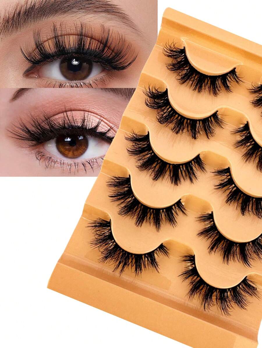 5 pares de pestañas postizas volumen 5D, pestañas de pelo imitación de visón ruso rizado grande y esponjoso