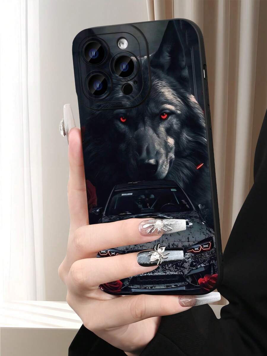 1 Stück Rose Wolf Auto Aufdruck 2D Muster, modernes kreatives Design, eleganter Stil, geeignet als Geschenk für Ältere, Freunde, Familie, Paare, Geburtstag, Feiertage. Schwarze matte Schutzhülle mit vollem Schutz, kompatibel mit iPhone 16/15/14/13/12/11/Pro/ProMax/X/XR/XS/XSMAX/7/8/PLUS und Modellen