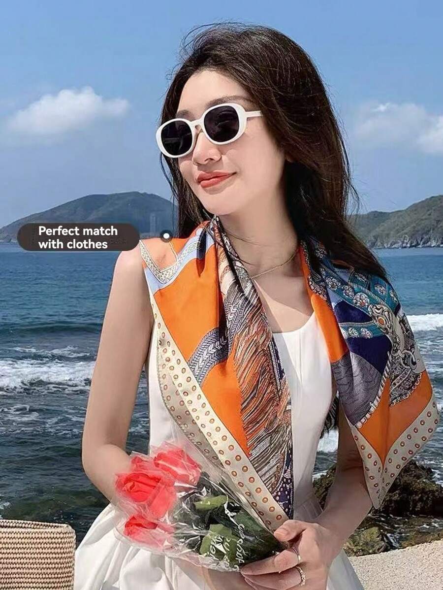 100% Mulberry Silk Scarf, Breathable Shawl Bandana, Decorative Hair Accessory, Elegant Fashion Accessory, Non-Stretchy, Suitable For Outdoor Decor, Gift For Women