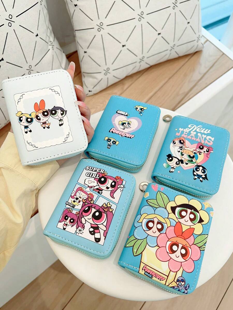THE POWERPUFF GIRLS Minimalist Cute Cartoon Police Woman Zipper Short Wallet Small Compact Card Holder Coin Purse Fashionable Unisex For Women Wallet Mini Wallet Purse Wallet Small Wallet Cute Wallet