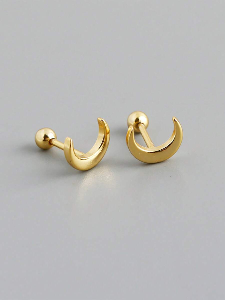 HuooNew Ein Paar einfache 925 Sterling Silber mit 18 Karat Goldauflage, Halbmond Ohrringe, Schmuck für Frauen, Silberschmuck, Alltags Tragen, Geschenkidee