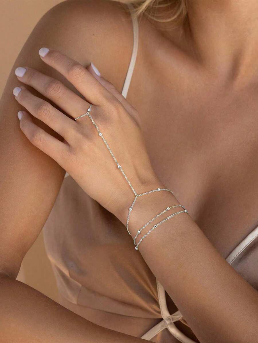 1 pezzo Anello da dito a 3 strati connesso con perle dorate, accessorio alla moda da indossare quotidianamente, per feste, regalo speciale per i propri cari