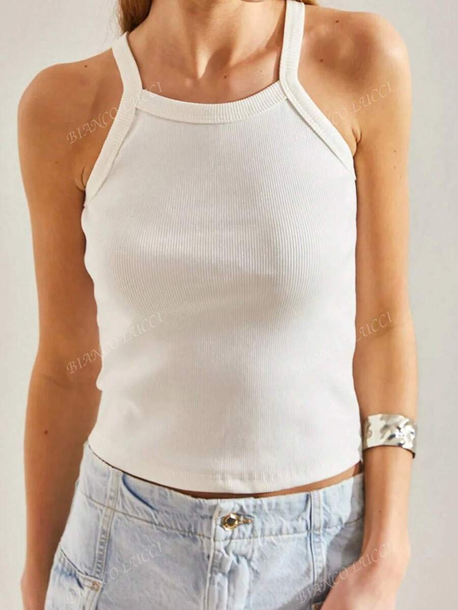 Camiseta ajustada de unicolor versátil para uso diario casual de BIANCO LUCCI, tops lindos para mujeres, ropa de mujer para otoño, ropa blanca de estilo Y2K