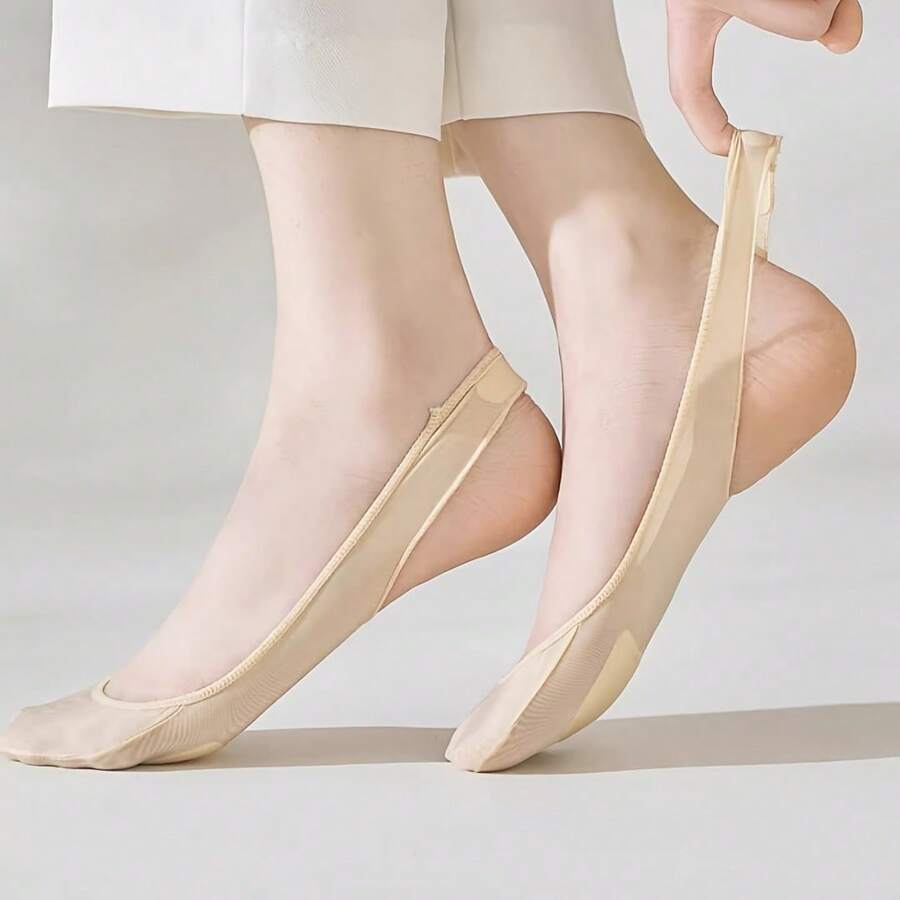 2 pares de calcetines invisibles con agarre de media palma, cómodos y transpirables, calcetines de tobillo con cojín de esponja gruesa, calcetines invisibles con perforaciones, antideslizantes y amortiguadores de impactos para zapatos de mujer