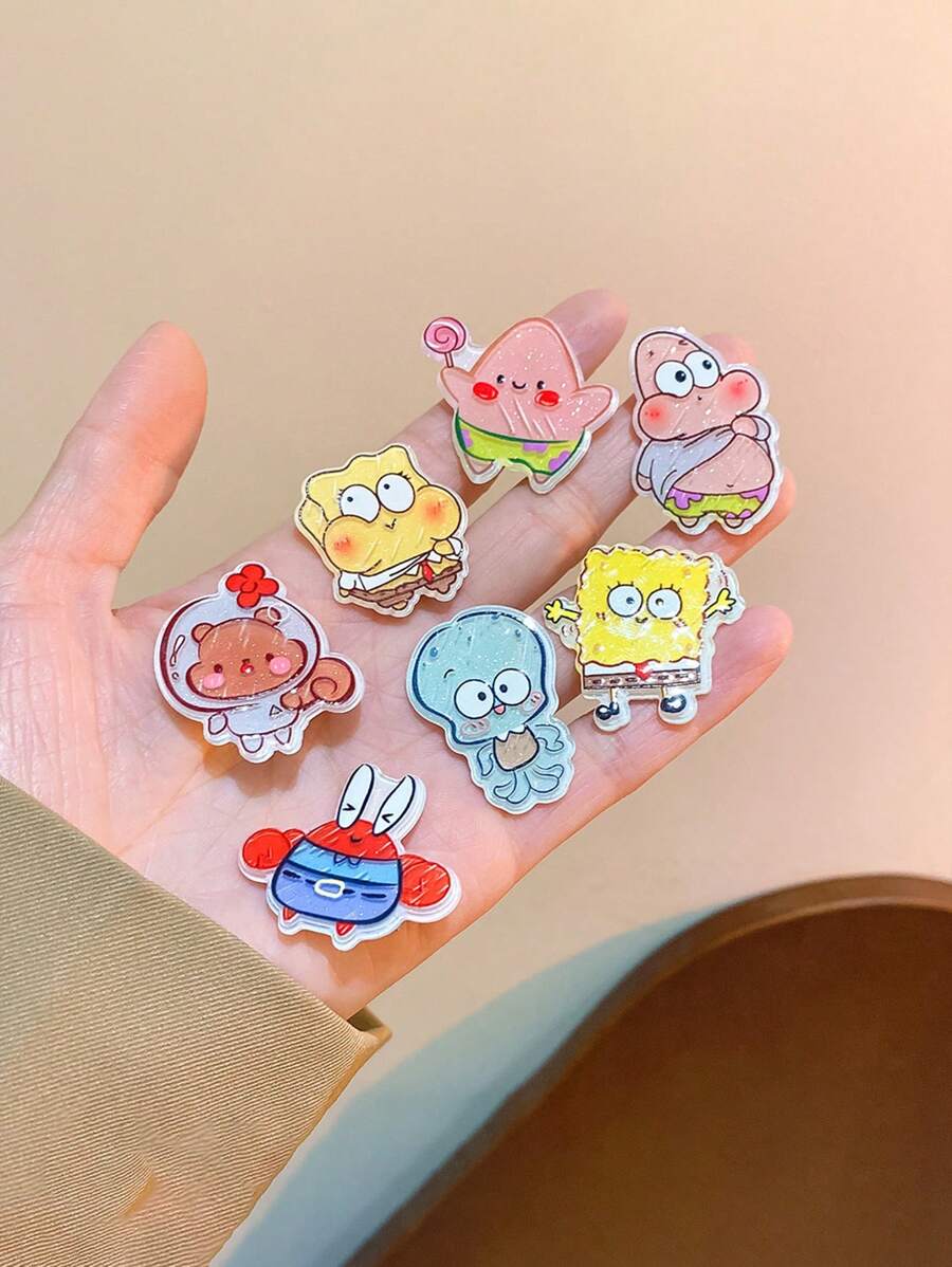 SPONGEBOB Attache-cheveux mignon en forme de cœur girlish avec Katong SquarePants, pince à cheveux en acrylique, franges, cheveux abimés, pince latérale pour enfants, accessoire pour cheveux, pinces à griffes, pinces à cheveux, barrette, pinces à cheveux