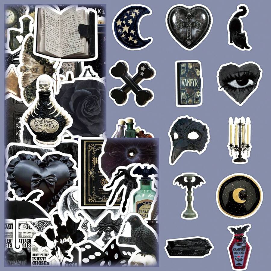 50pcs Dark Retro Medieval Gothic Witch Aesthetic Decorative Stickers For Storage Boxes, Mirror, Fridge Wall Decor Wall Sticker Room Decor Wall Stickers Halloween Halloween Decor Home Decor Fall Decor