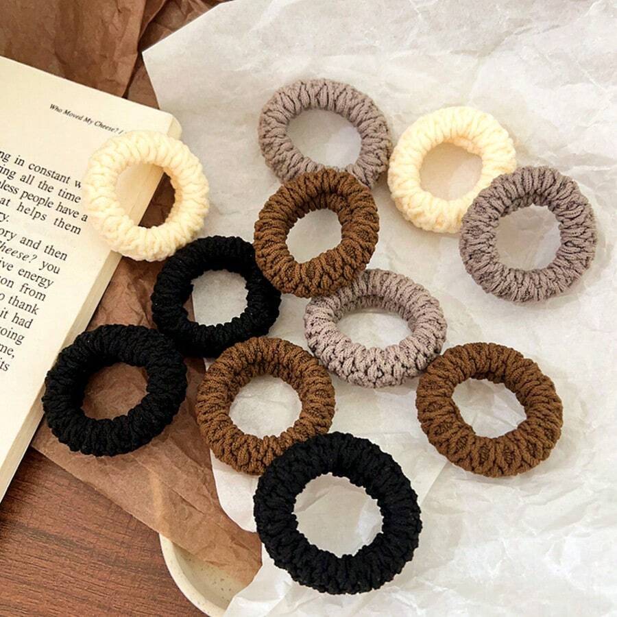 6pcs/8pcs Classic Black White Brown Scrunchie, Chic Scrunchies For Buns Accessories,Simple Ponytail Hair Ties, Everyday Stretchy Hair Ties Back To School