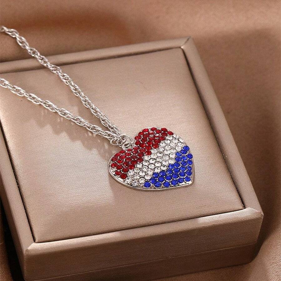 1 pieza Collar de lujo con forma de corazón con micro-incrustación de circonia cúbica, collar con colgante de corazón 3D de colores