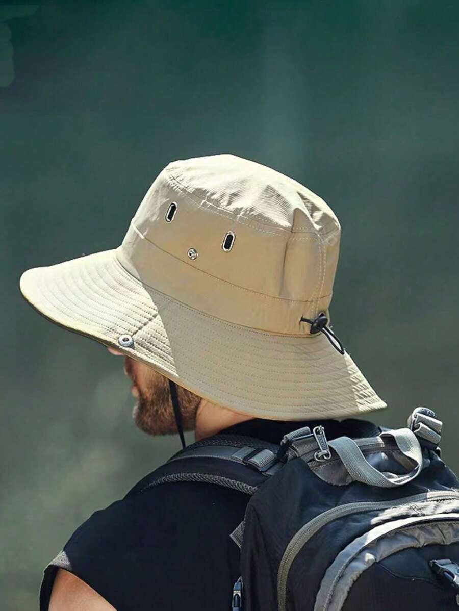 1pc Unisex Foldable Wide Brim Bucket Hat, Outdoor Hiking Fishing Sunhat, Cowboy Style UV Protection Sunscreen Cap, Drawstring Closure Sunhat, Climbing Hat