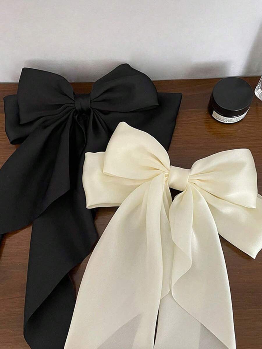 1pc Bohemian Style Double Bow Satin Hair Clip, Simple & Elegant Hair Accessory, Claw Clips, Clips For Hair, Hair Slide, Hair Claws