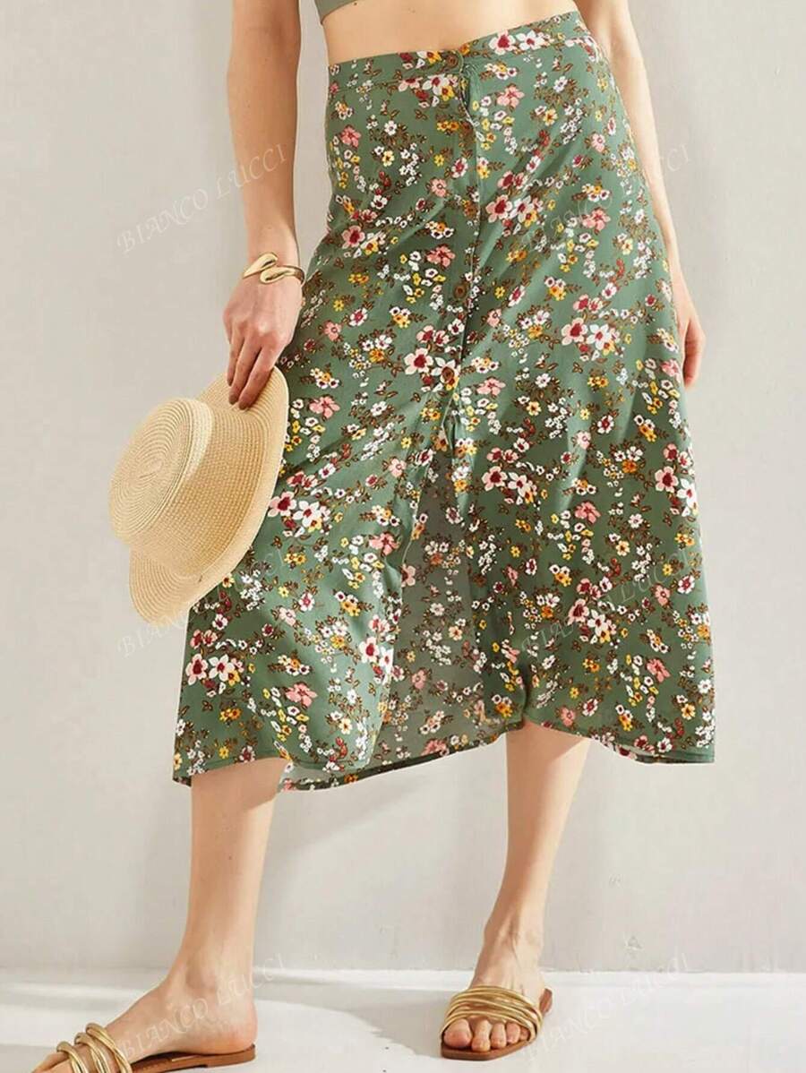 Gonna midi a-line casual con stampa floreale da donna