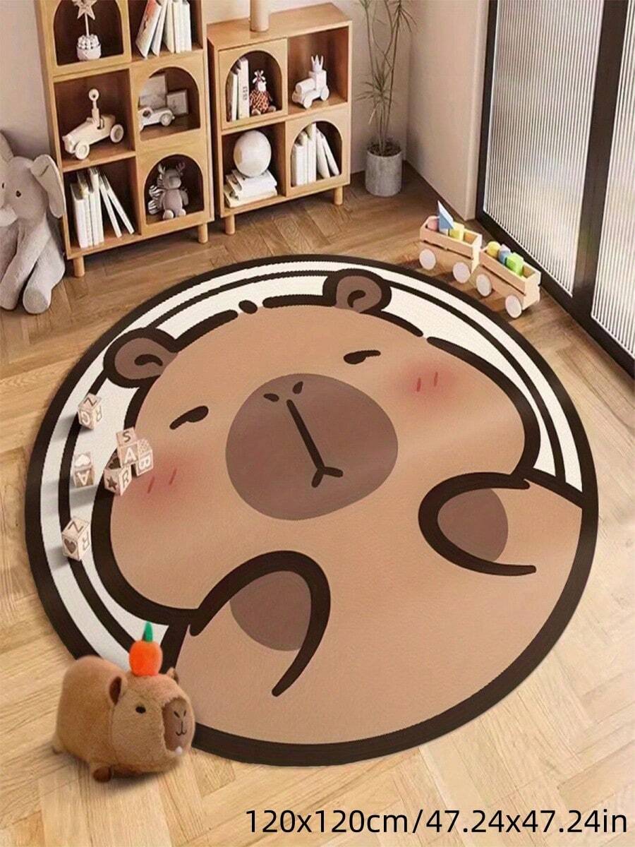 1 Stück rundes, modisches Bär-Muster Teppich, geeignet für Wohnzimmer, Schlafzimmer, Bettbereich. Süßes braunes Kapibara-Design, perfekt für Wohnzimmer, Schlafzimmer, Arbeitszimmer, Lounge, Eingangsbereich Dekorationsteppich, Schlafzimmerdekoration, kleiner Teppich, Teppich, Heimdekor, Wohnzimmerteppich, kleiner Wohnzimmerteppich, Schlafzimmerteppich, Wohnzimmendekoration für Zuhause, Outdoor-Teppich, waschbarer Teppich