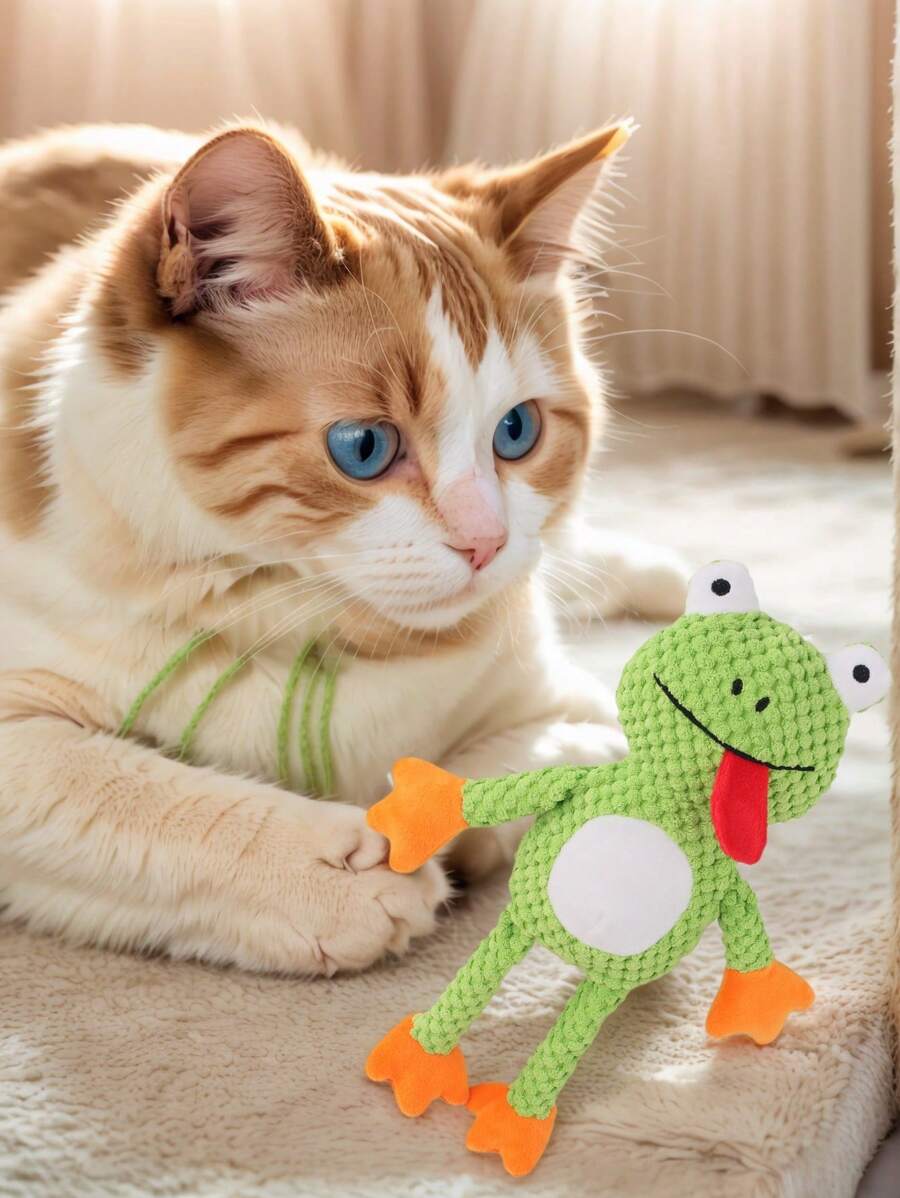 Juguetes para mascotas, muñeco de trapo para masticar y rana interactiva de peluche con forma de rana, resistente a mordiscos y con chillido