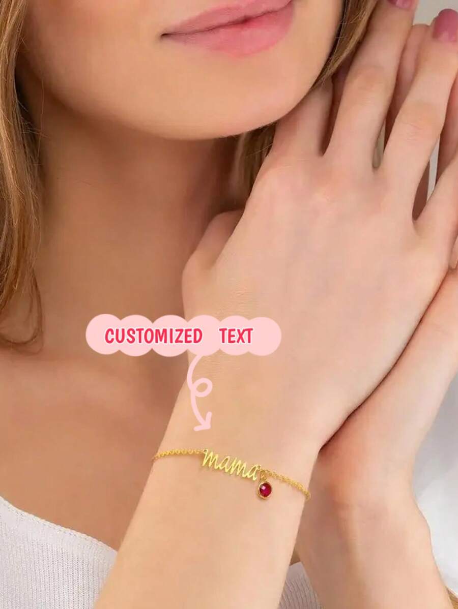 1pc Personalized Custom Necklace - Mom's Birthday Gift Golden Mom Bracelet With Birthstone Birthday Gift Women's Exquisite Birthstone Bracelet Jewelry Mom Gift Mother's Gift New Mom Gift