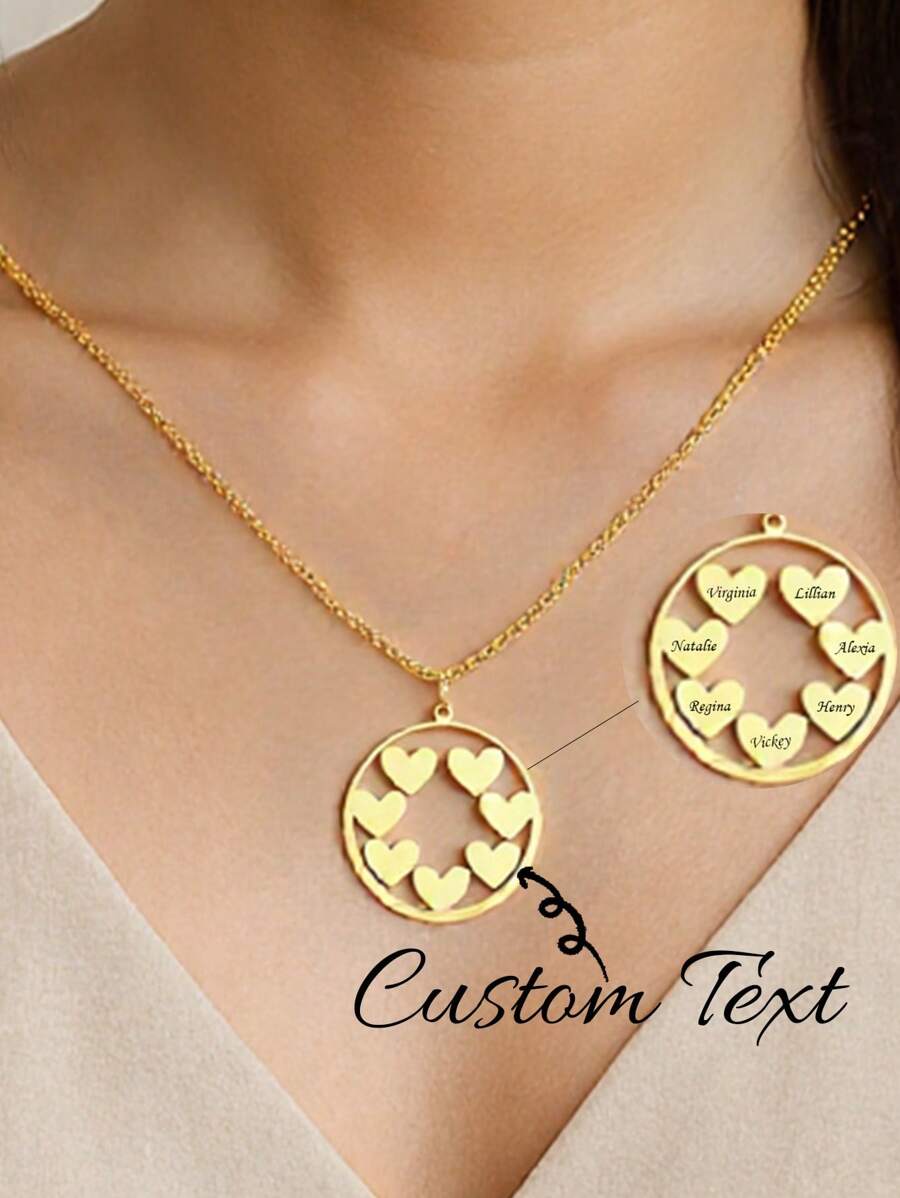 Customized Multi-Name Necklace Heart-Shaped Couple Necklace, Minimalist Style Personalized Necklace With Multiple Names Of Family Members, Stainless Steel DIY Name Necklace Student Teacher Back To School Season Jewelry