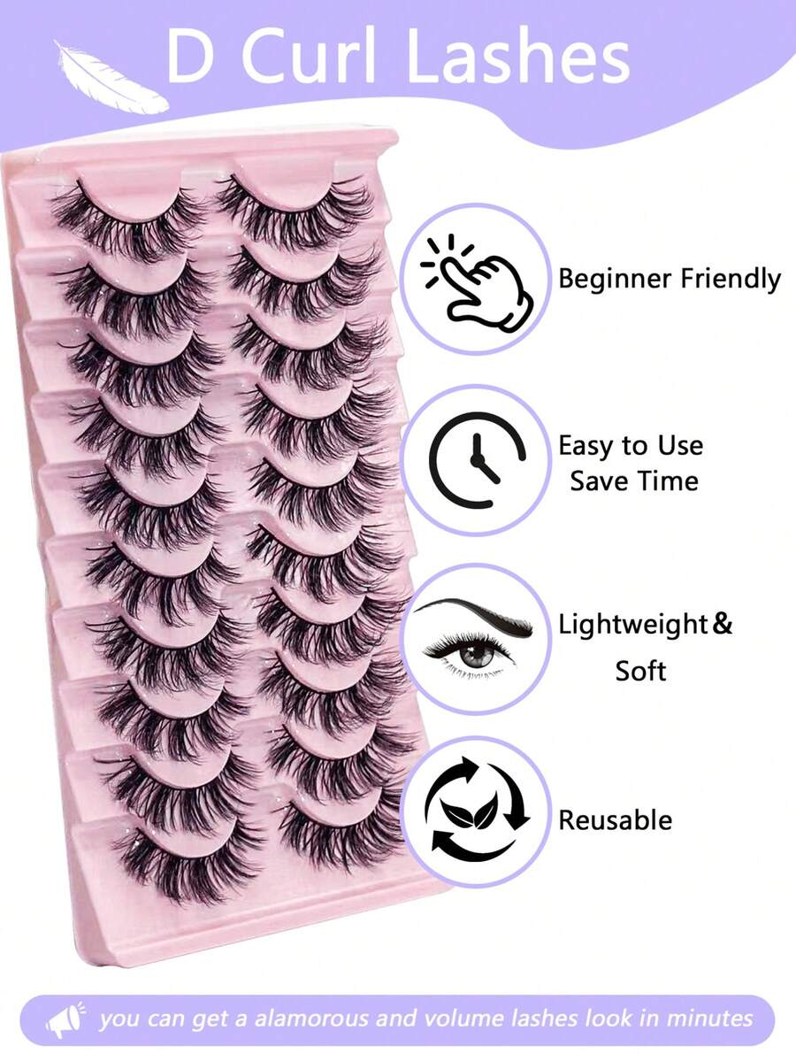 10 pares de pestañas postizas de visón 3D suaves, esponjosas y naturales, extensiones de pestañas de visón, pestañas cortas