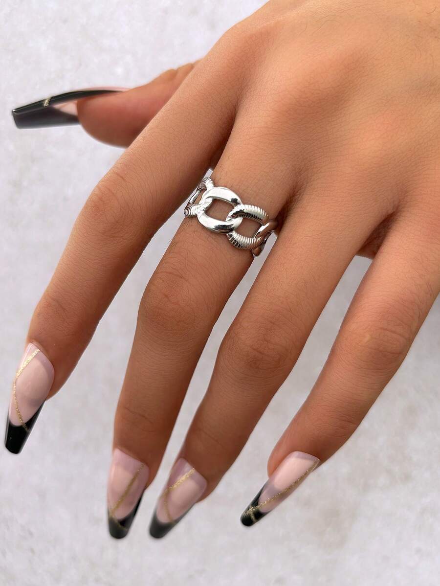 1 pieza Anillo ajustable de pareja de acero inoxidable hueco con diseño geométrico, regalo de joyería de moda para hombres y mujeres